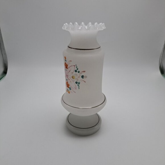 Vintage Hand-Painted Bristol Glass Vase With Ruffled Top & Floral Design - Picture 8 of 12